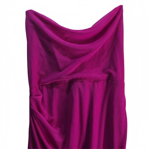 NWT | Strapless Ruched Draped High Slit Maxi Gown Magenta Fuchsia | XSmall - Picture 4 of 6
